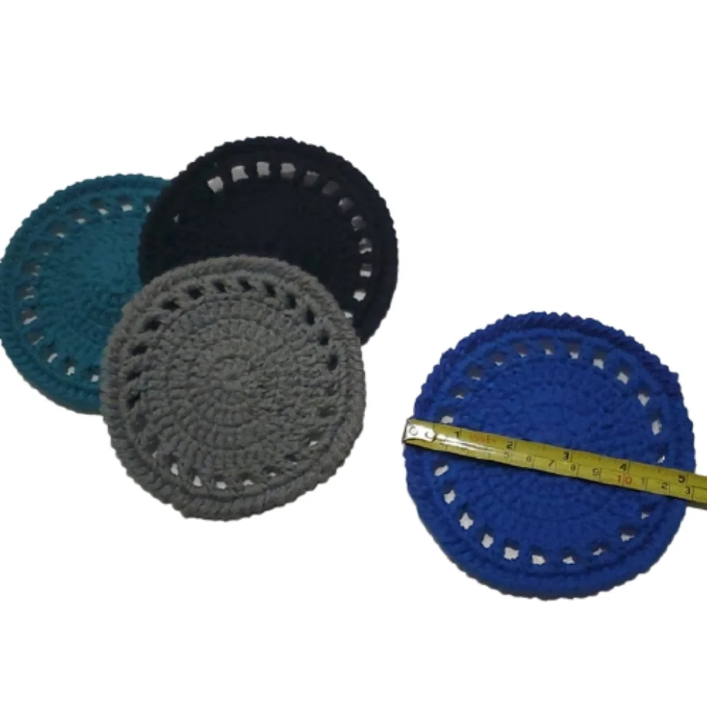 Ecofriendly Cotton Round Coaster Set of 4-Handmade Crocheted- Mixed Dark Colors